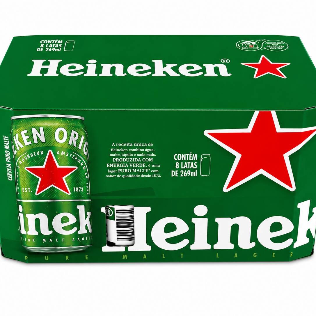 Pack com 8 latas de Cerveja Heineken Puro Malte 269 ml. Sabor marcante, refrescante e ideal para compartilhar. Produto entregue gelado.