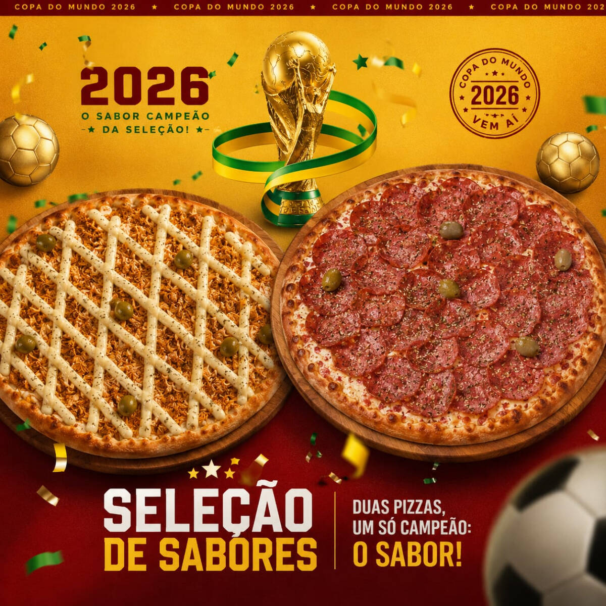 Mais sabor para todo mundo! Leve 2 pizzas grandes Até 4 sabores Perfeito para reunir a família ou dividir com os amigos!