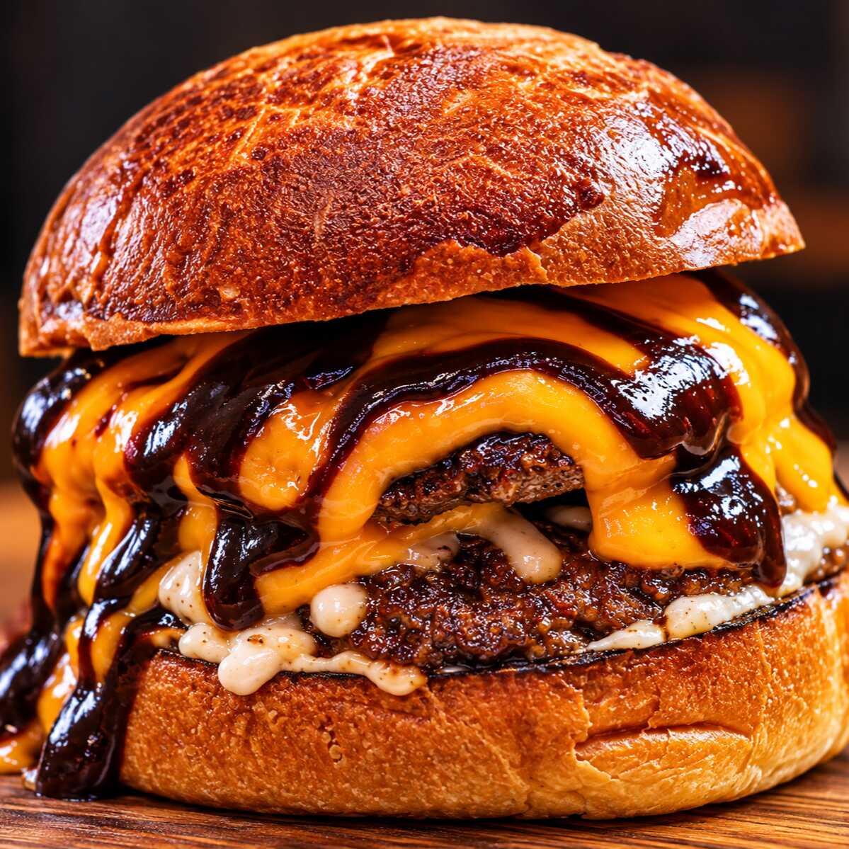 2 Hamburgers Artesanais de 160gr cada, queijo canastra ralado, queijo cheddar cremoso, maionese, molho barbecue, pão brioche.