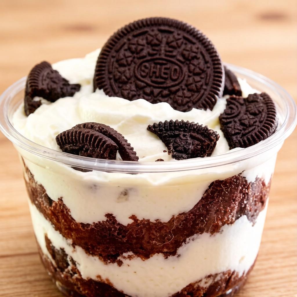 Biscoito Oreo, creme de Ninho e brigadeiro com pedacinhos de bolo de chocolate