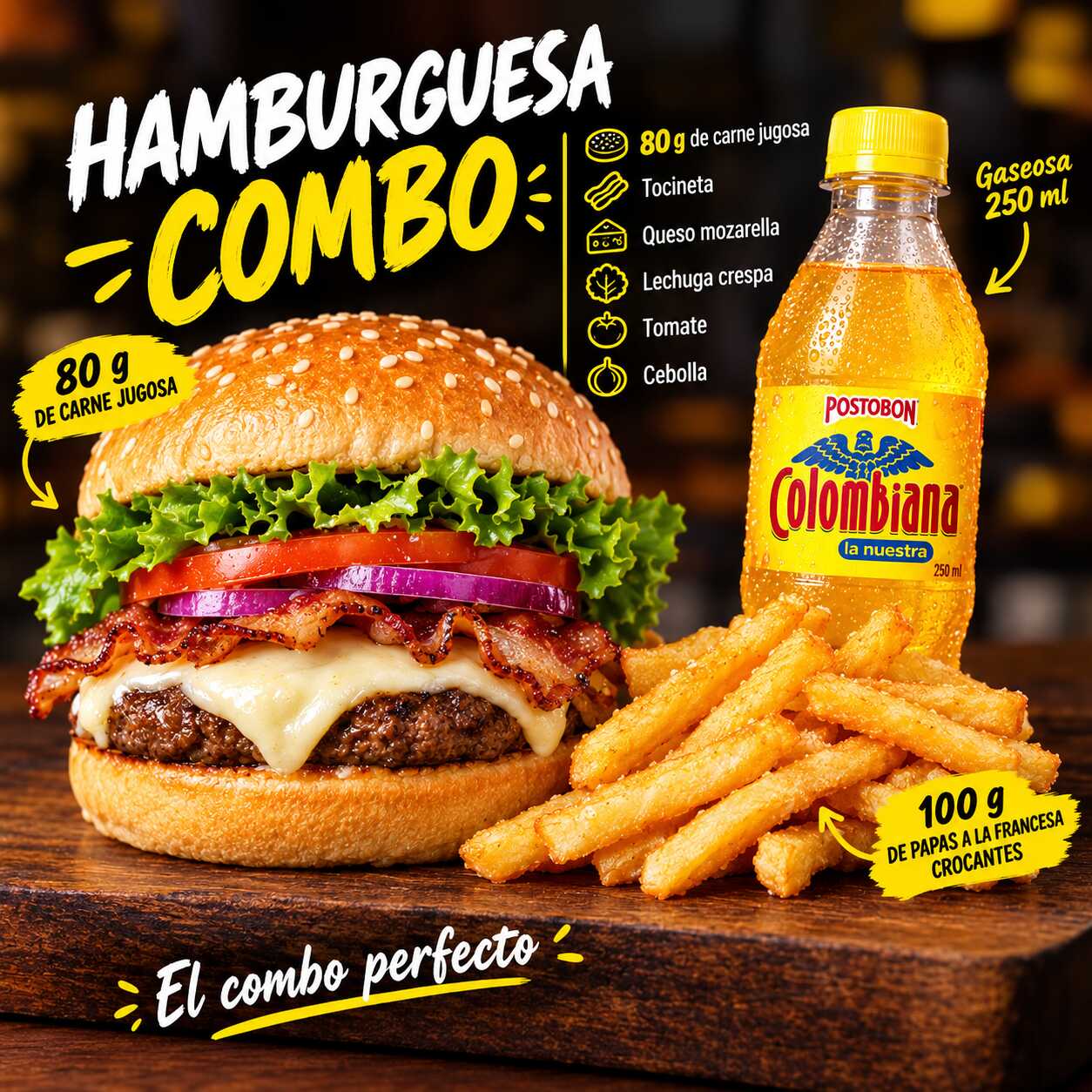 Hamburguesa en Combo + Gaseosa