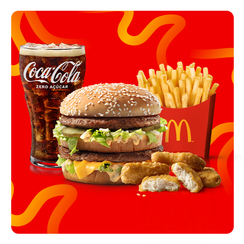 Nesta promoção você leva 1 (uma) McOferta Média Clássica e 1 (um) acompanhamento a sua escolha, para você compartilhar com quem preferir #Méquinosofá. Acompanha 1 (um) sanduíche entre as opções: Big Mac, Cheddar McMelt, Quarterão com Queijo, McChicken, McChicken Bacon, Duplo Burger com Queijo e Duplo Burger Bacon, 1 (uma) McFritas Média e 1 (uma) bebida e/ou 4 (quatro) unidades de Chicken McNuggets ou Cheeseburger ou McFlurry Ovomaltine.