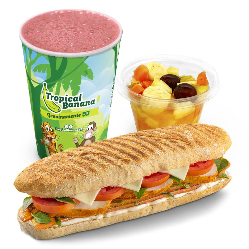 Combo de 1 Panini (Frango, Italiano ou Caprese) + 1 Suco Especial de sua escolha + 1 Salada de Fruta. Não personalizável. Caso deseje seu suco sem açúcar, favor solicitar.