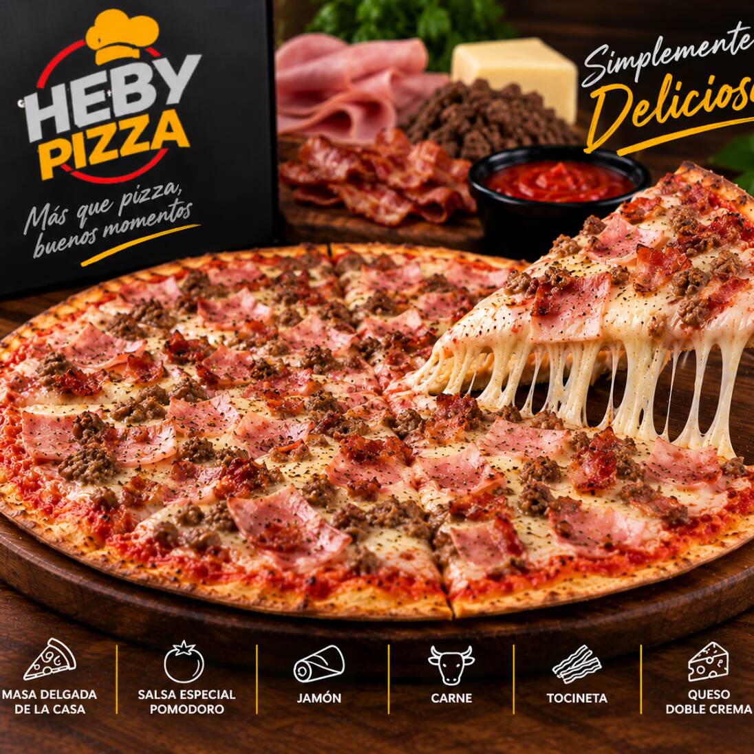 Pizza 4 Porciones Tres Carnes