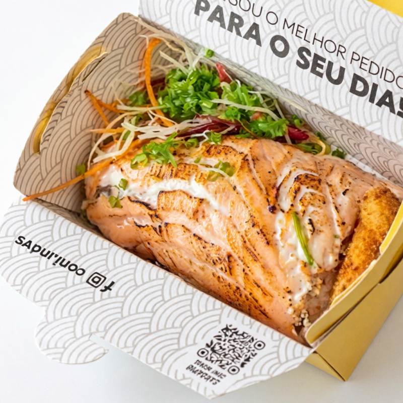 Cone de manta de salmão maçaricado, recheado com Arroz,Camarão Crocante e Cream Cheese.aprox: 350 gramas