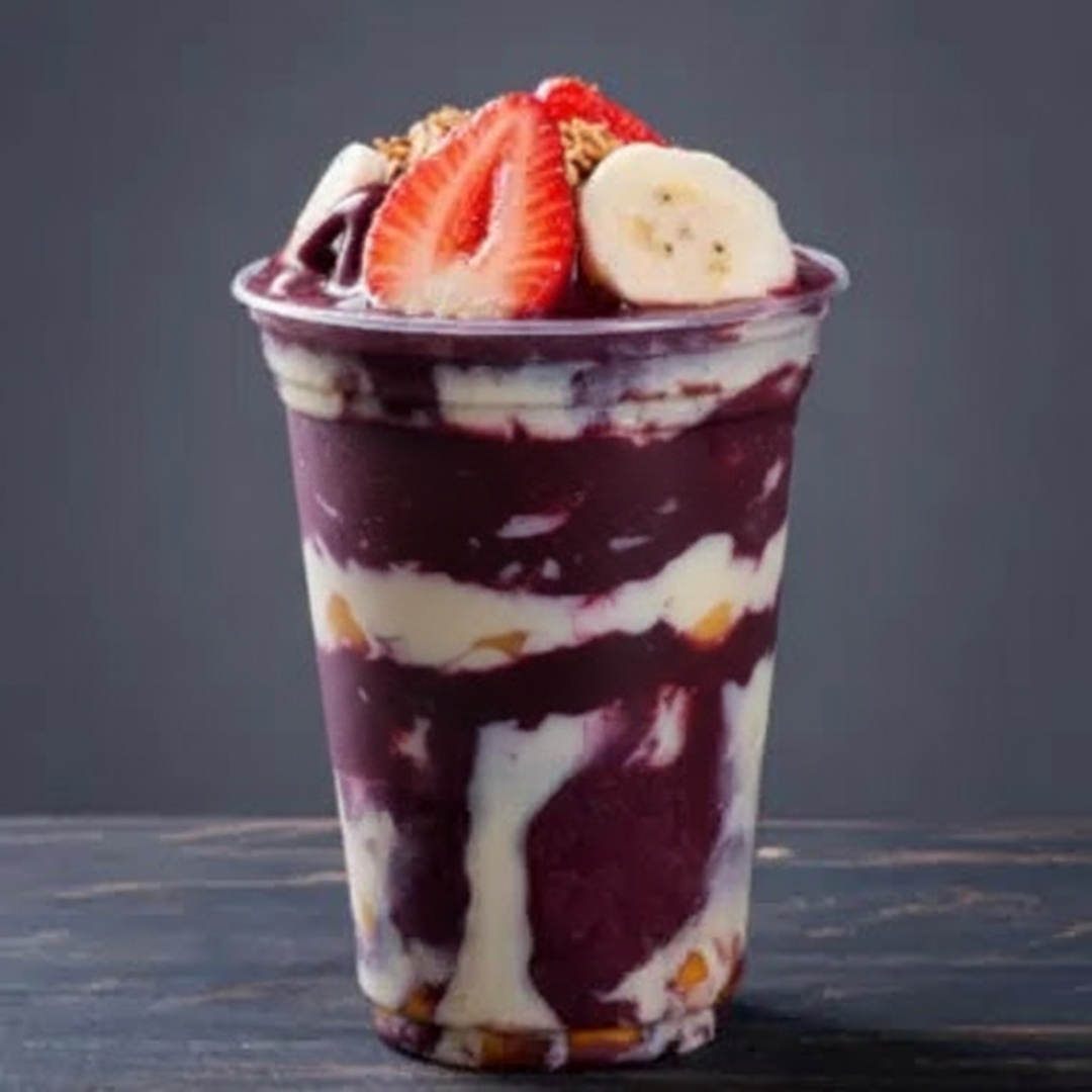 Copo de açaí e/ou sorvete 700ml, cremoso e delicioso, com direito a leite condensado, 1 fruta e 2 complementos. Adicionais opcionais para montar do seu jeito! Refrescante, delicioso e perfeito pra qualquer hora do Dia.