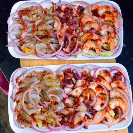 1/2 Aguachile Tercia Camarón Crudo, Cocido y Pulpo
