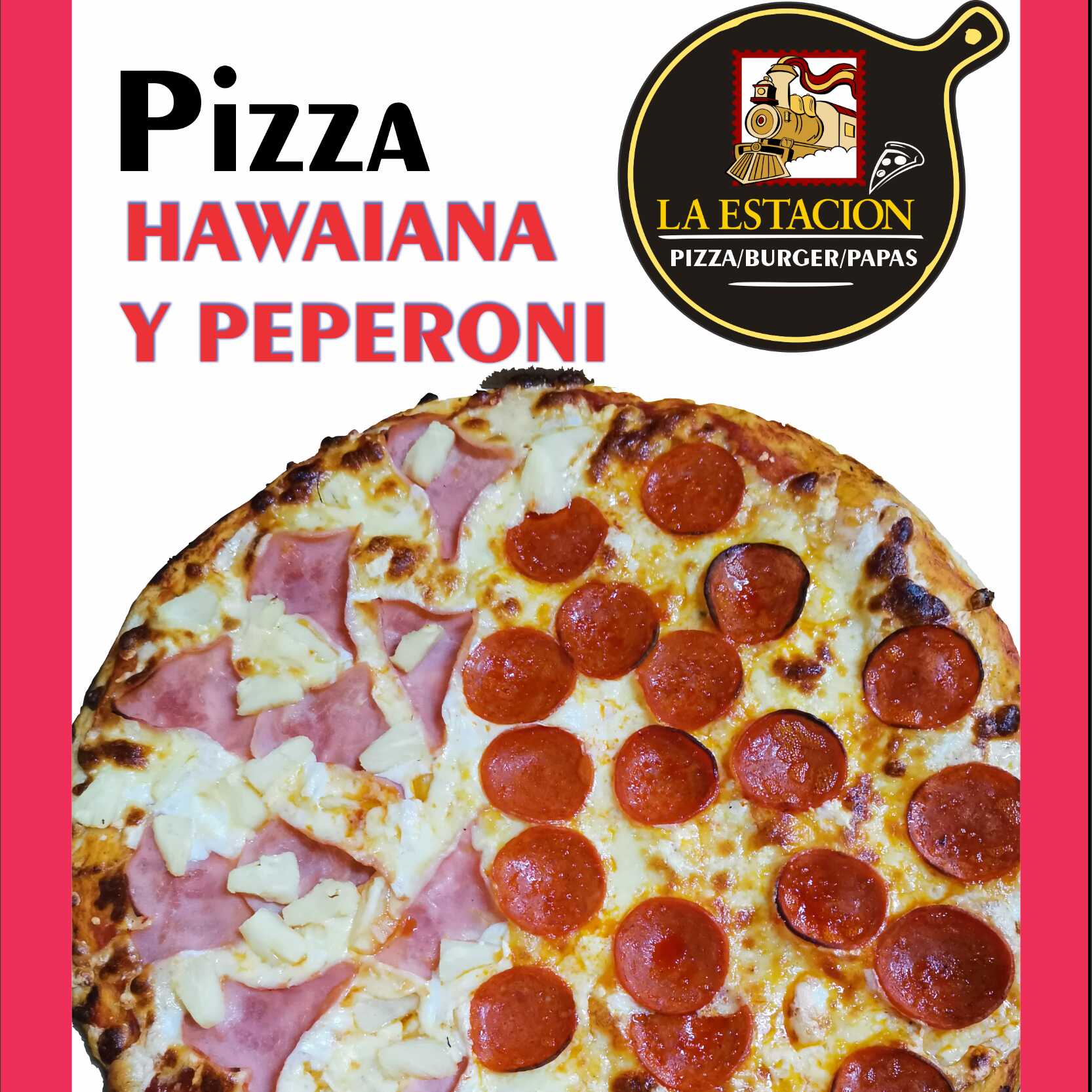 PIZZA MITAD PEPPERONI/HAWAIIANA GRANDE 8 REBANADAS