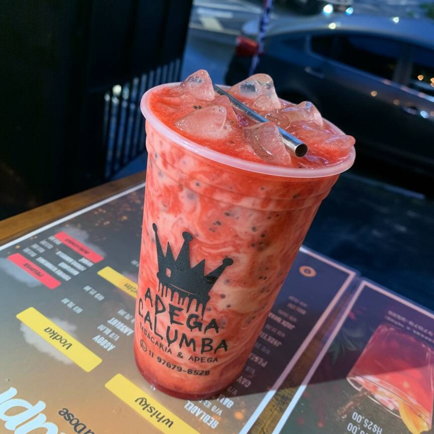 Morango, leite condensado, vodka e gelo.