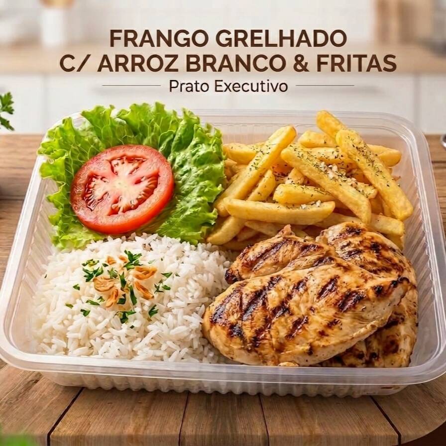 O Filé de Frango Grelhado é um prato essencial da culinária brasileira. Esta deliciosa marmita é composta por um suculento filé de frango, cuidadosamente grelhado para preservar todos os seus suculentos sabores naturais. Acompanha um arroz branco soltinho, feijão preto bem temperado e uma porção generosa de batatas fritas crocantes. Para finalizar, uma refrescante salada de alface e tomate, propor