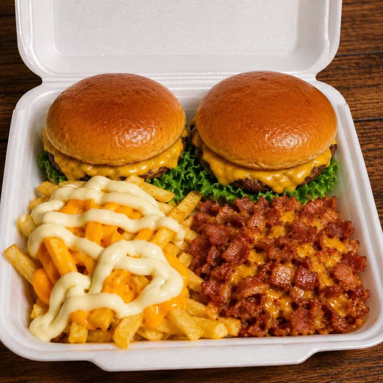 2 ATLANTIC JUNIOR +BATATA+CHEDDAR+BACON PICADO+ NUGGTS