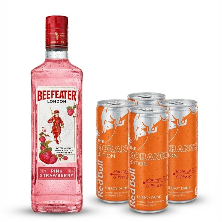 1x Gin Beefeater Pink 750ml (Original) 4x Red Bull (Escolha os sabores nos complementos) 4x Gelo de Sabor (Escolha os sabores nos complementos) Selecione as opções abaixo e finalize seu pedido!