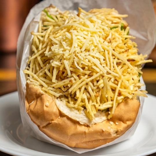 Pão, Carne, Queijo, presunto, Ovo, Bacon, Calabresa, Milho, Ervilha, Salada, Batata palha, molho Caseiro e Queijo Ralado