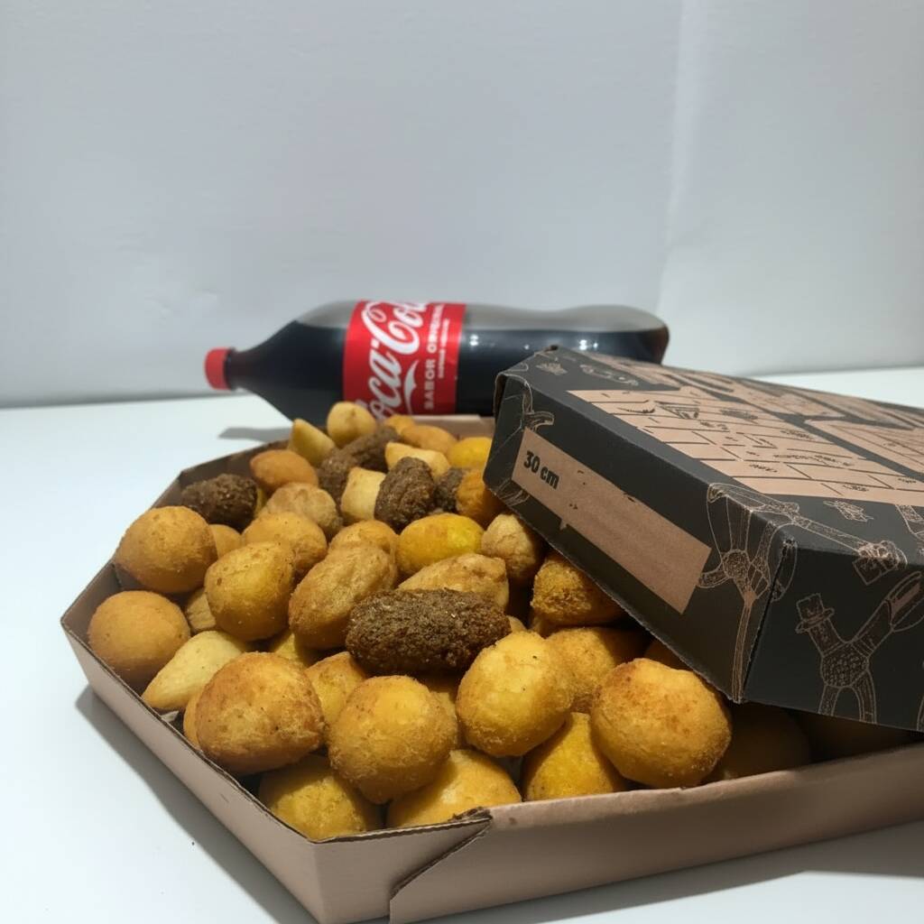 100 salgados fritos na hora! Grátis 1 coca geladona.