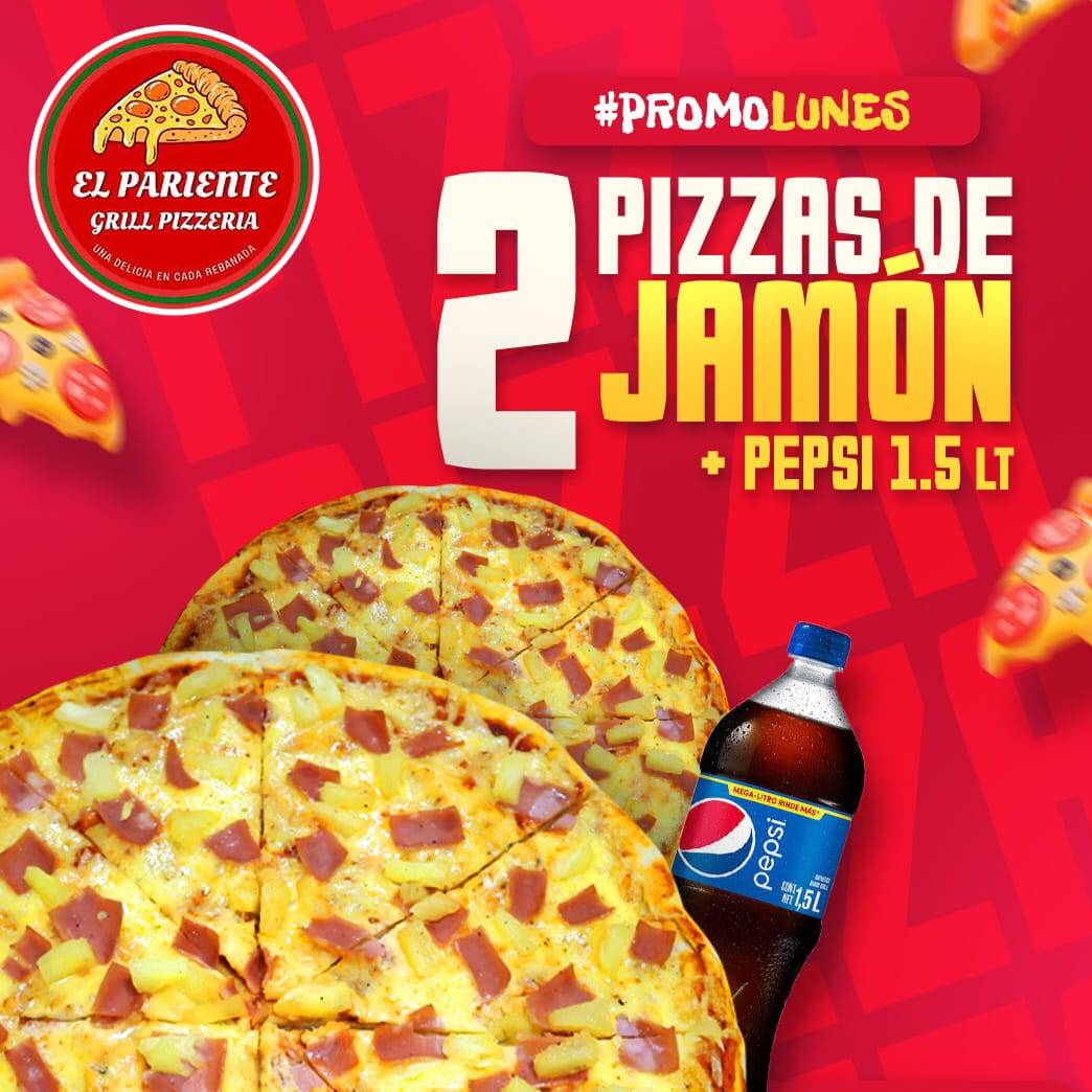 2 PIZZAS DE JAMON MAS BEBIDA DE 1.5 LT
