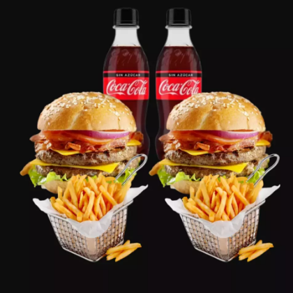 2 Hamburguesas Dobles + Papas + coca cola