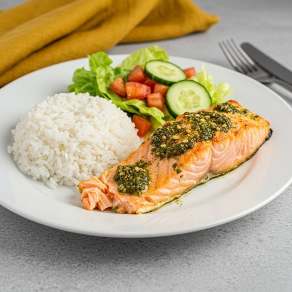 Salmón con Arroz y Ensalada
