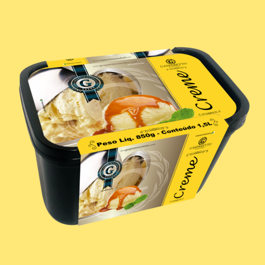 Sorvete artesanal Gasparetto sabor creme. Pote 1,5L.