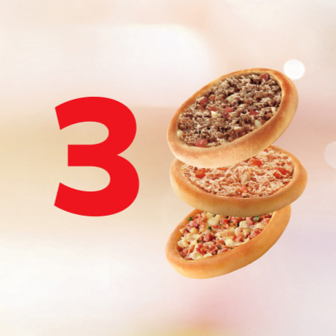 3 delícias por uma oferta especial! Aproveite e peça 3 Bib'sfihas  Clássicas: Carne, Frango ou Calabresa com Mussarela.