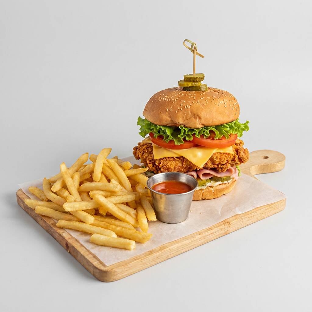 Hamburguesa de Pollo + Papas