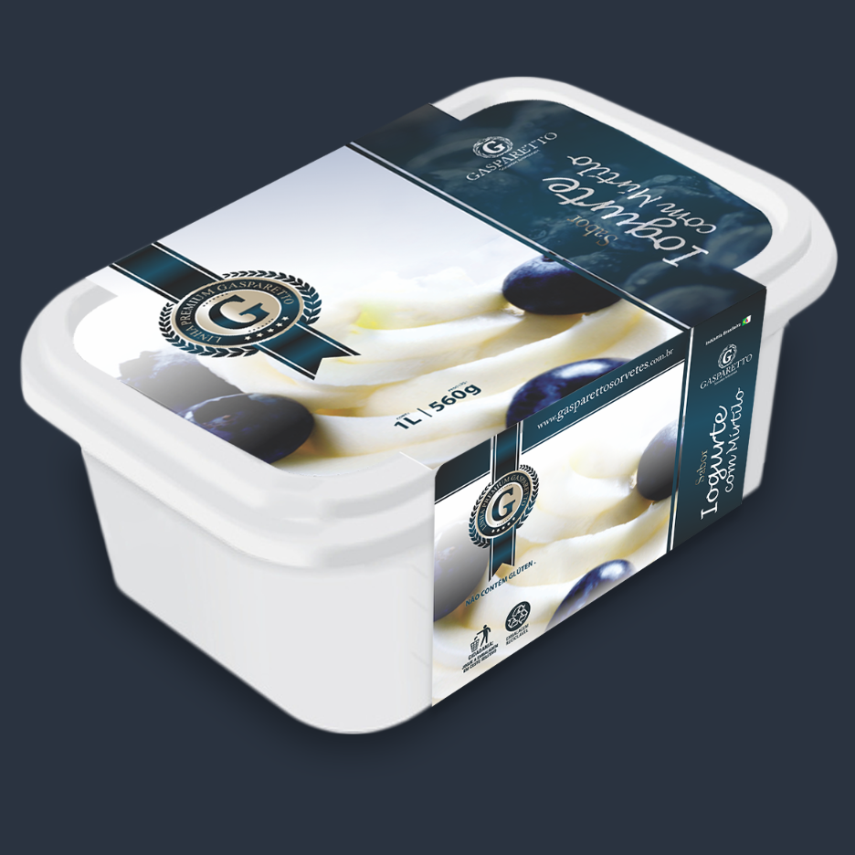 Sorvete artesanal Gasparetto sabor iogurte com pedaços da fruta. Pote 1L.