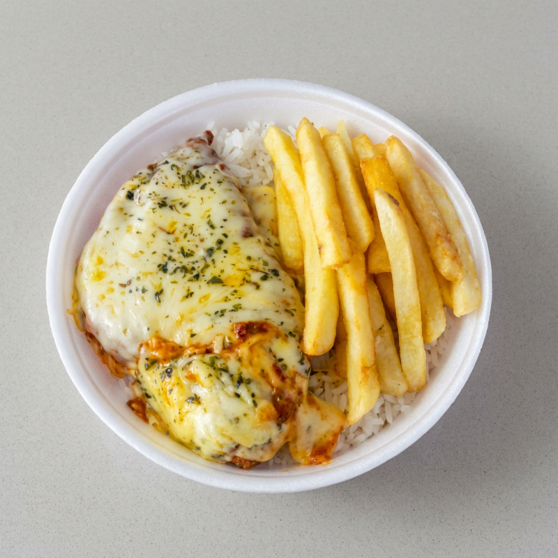 Nossa!! Delícia marmita vai.. Arroz branco soltinho, feijão bem temperado uma deliciosa farofa de costela defumada. ( escolha seu acompanhamento)