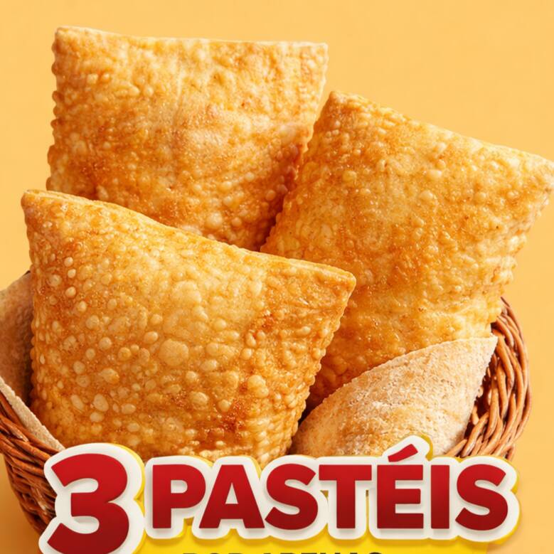 escolha ate 2 sabores e leve tres pasteis deliciosos e crocantes