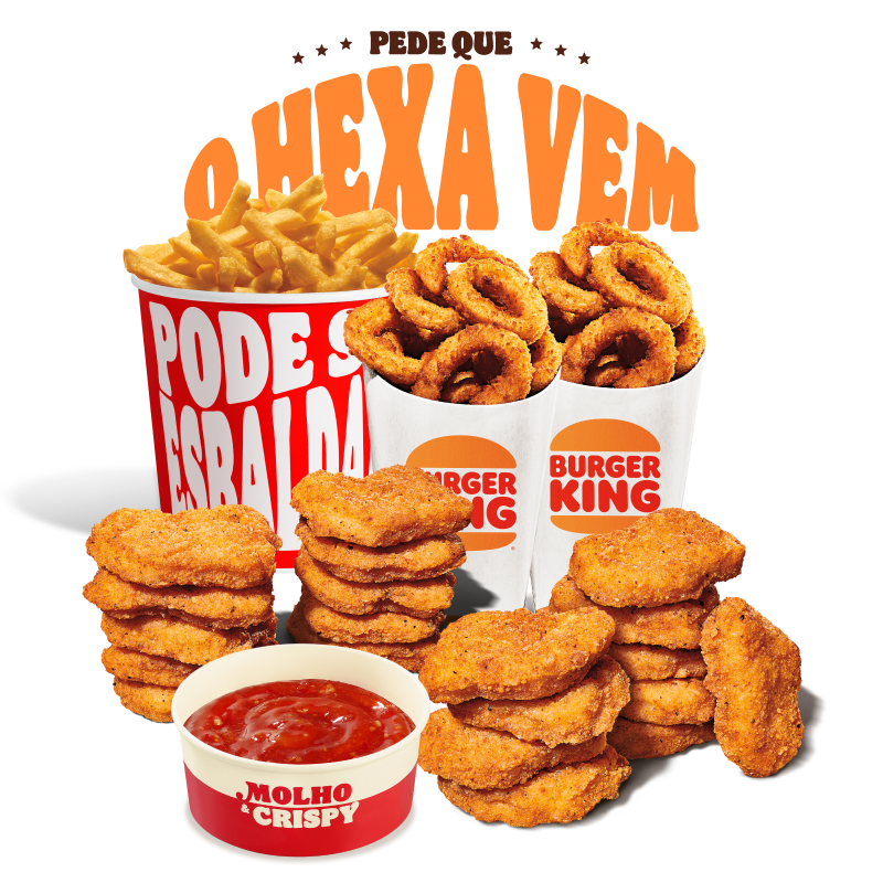 Balde de Batata + 2 Onion Rings + 2 10 BK Chicken + Molhão (escolha entre: Sweet Spicy, Molho Sabor Páprica, Molho Sabor Alho, Maionese Temperada, Maionese Cítrica)