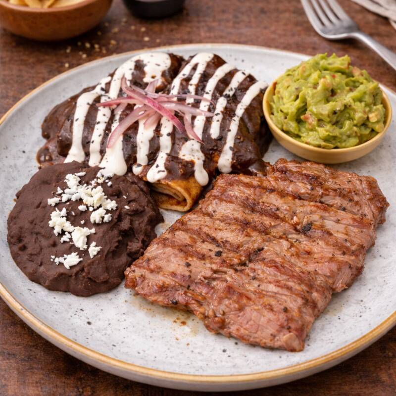 ARRACHERA CON DOBLADITAS DE MOLE