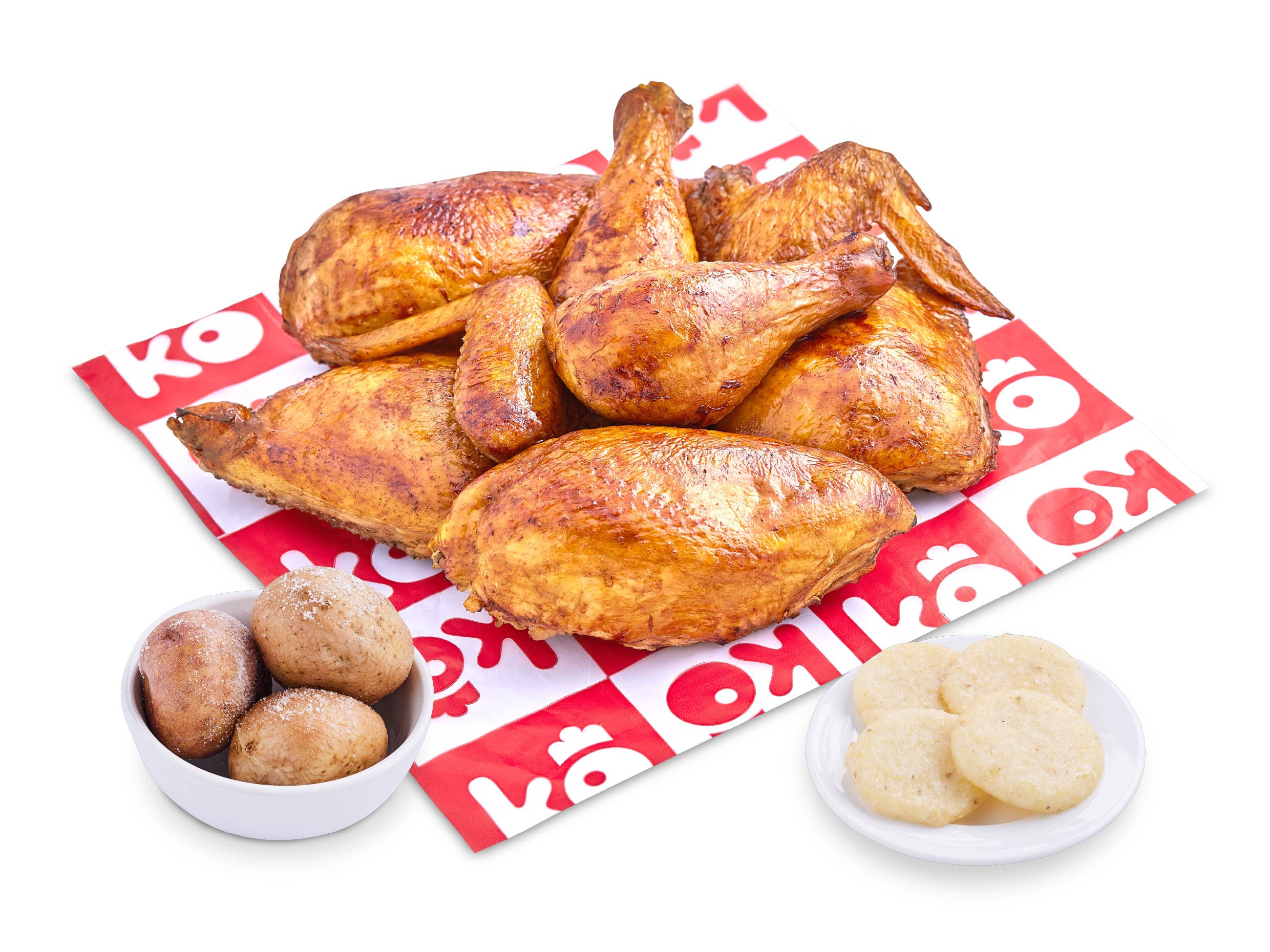 Kokoriko asado con 2 acompanamientos