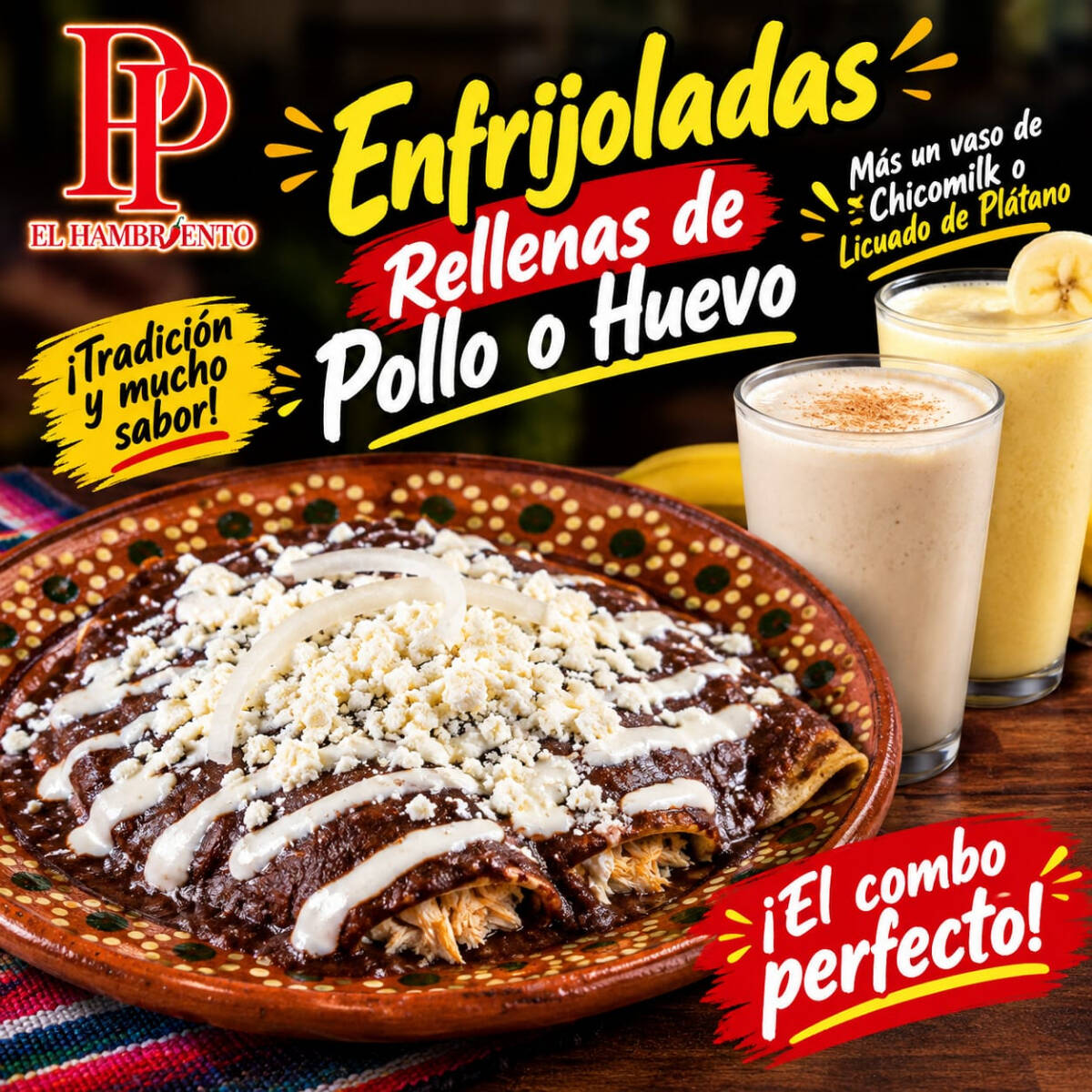 Enfrijoladas con Malteada