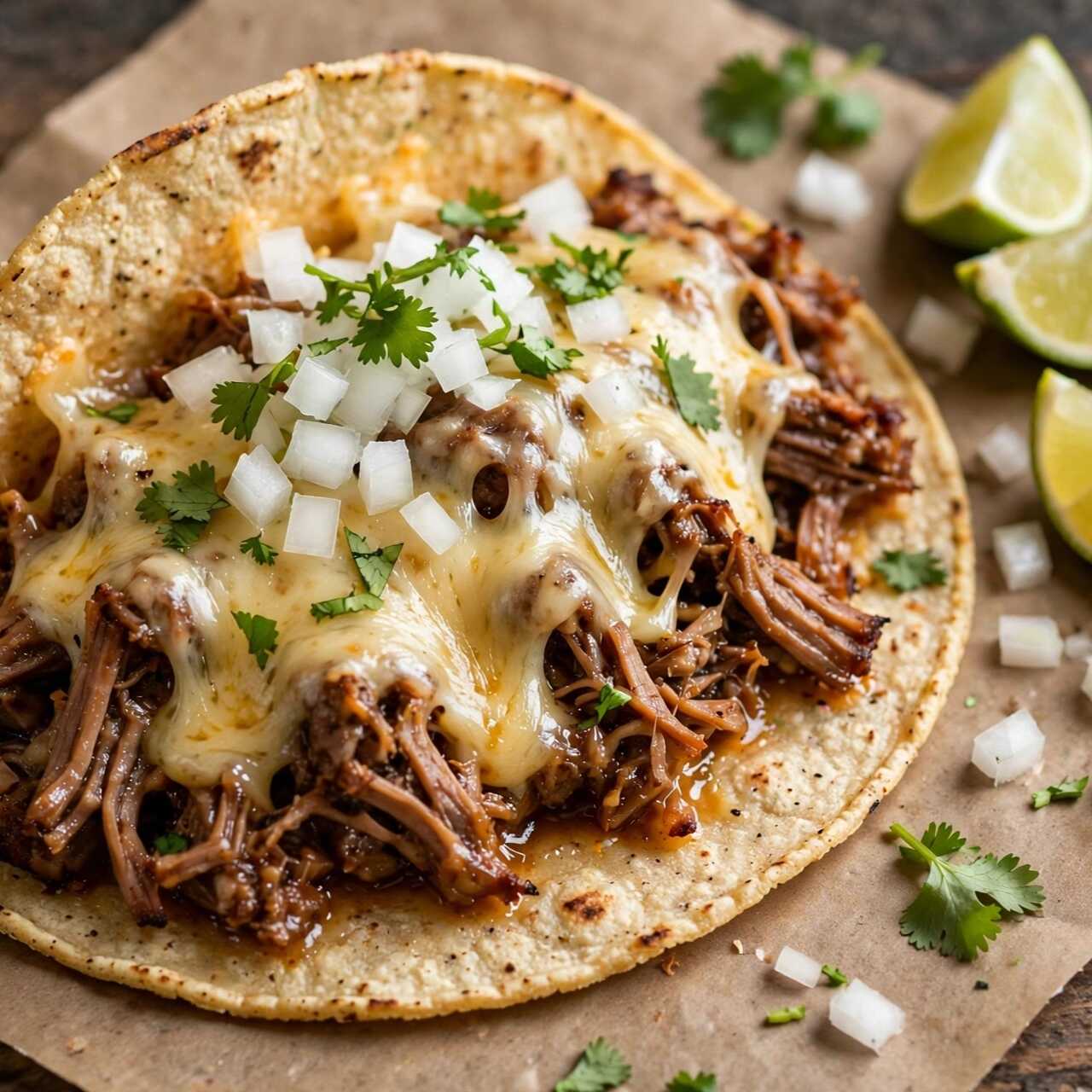 TACO BARBACOA CON QUESO