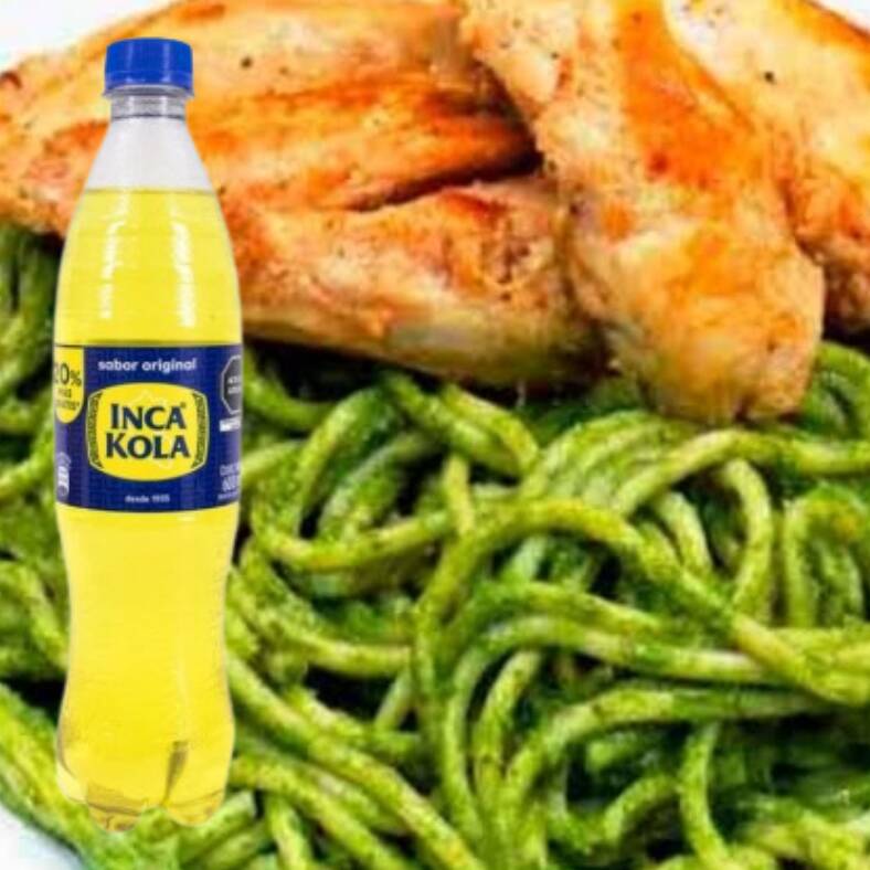 Tallarines Verdes con Filete de Pollo +inca Kola