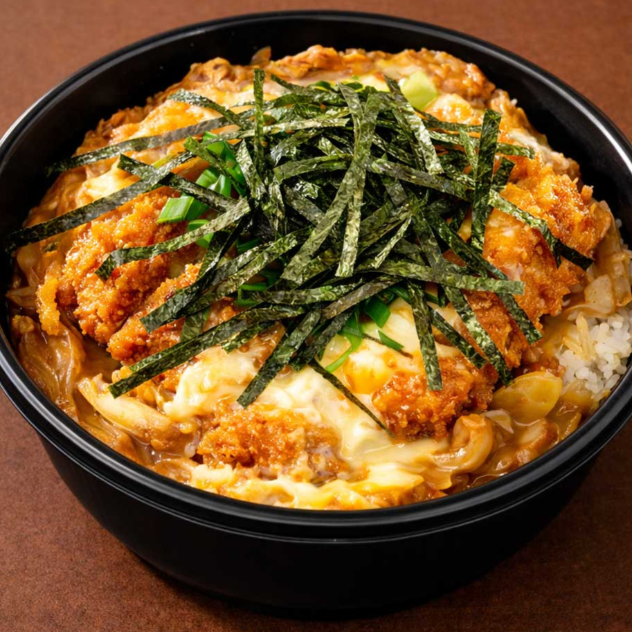 Este prato consiste em lombo de porco empanado refogado em cebola, ovo e molho especial. Este refogado vai sobre uma porção de arroz japonês (gohan). Porção para uma pessoa.