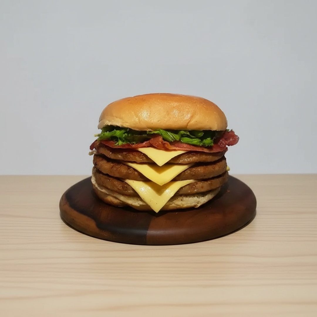 Pão macio, 3carnes, 3 queijos, bacon, alface fresca e molho especial
