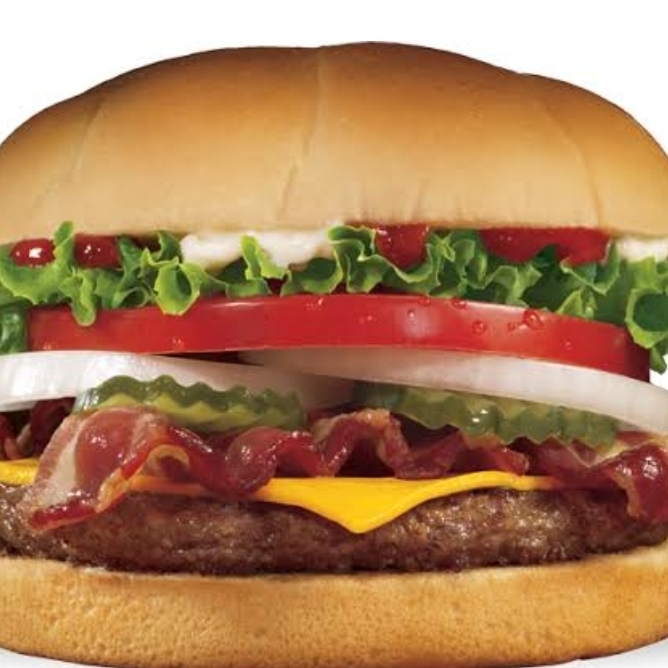 Pão, hambúrguer, queijo, tomate, alface e bacon