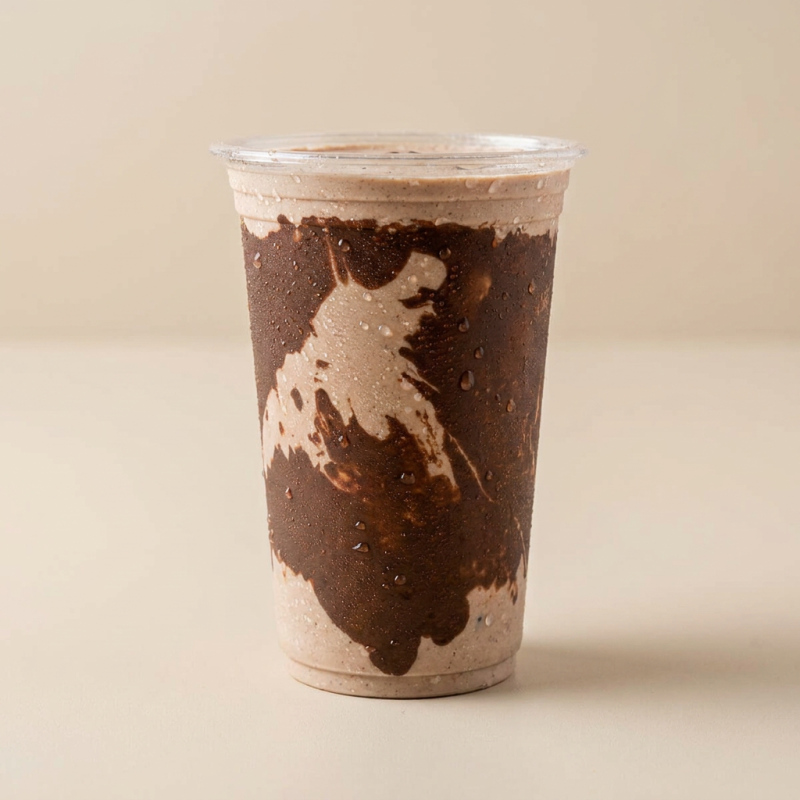 Delicioso Milkshake Feito Com Base De Creme Americano Sabor De Chocolate. Copo Decorado Com Creme De Avelã E Cobertura De Chocolate.