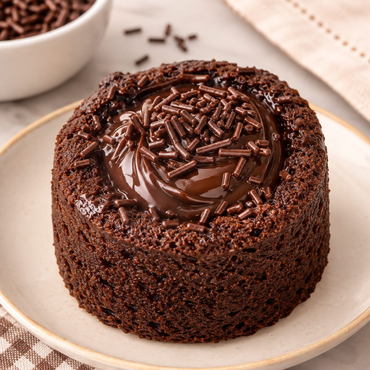 Bolo de Chocolate com Brigadeiro 50% Finalizado com Granulado de Chocolate ao Leite