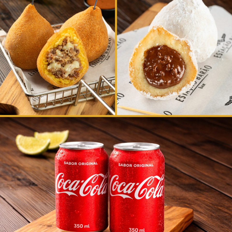 Combo - 2 coxinhas de costela com Mussarela + 2 coxinhas de Nutella + 2 Coca-Cola 350ml