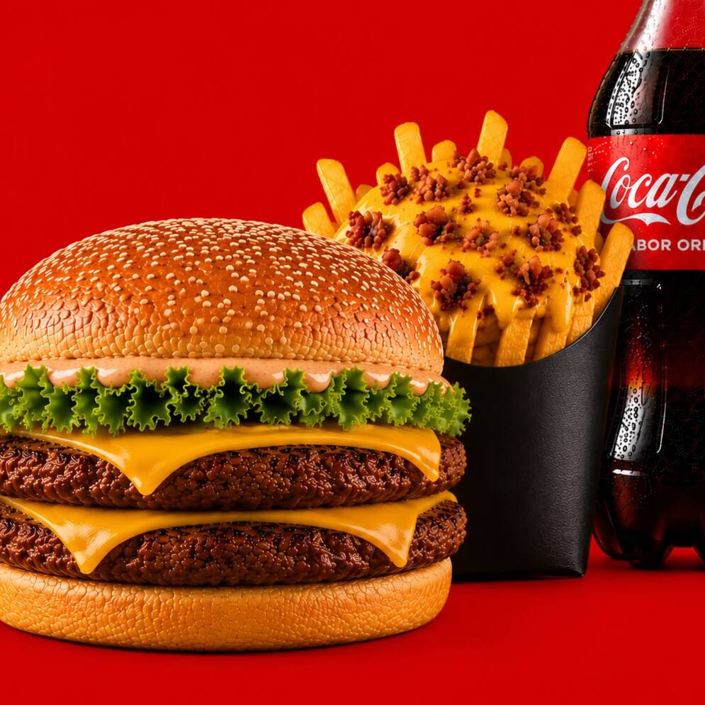 1 Express Burguer Duplo (pão gergelim, 2 carne 100% fraldinha, maionese da casa, alface e queijo.) + 1 batata/ cheddar e bacon + 1 coca 600ml