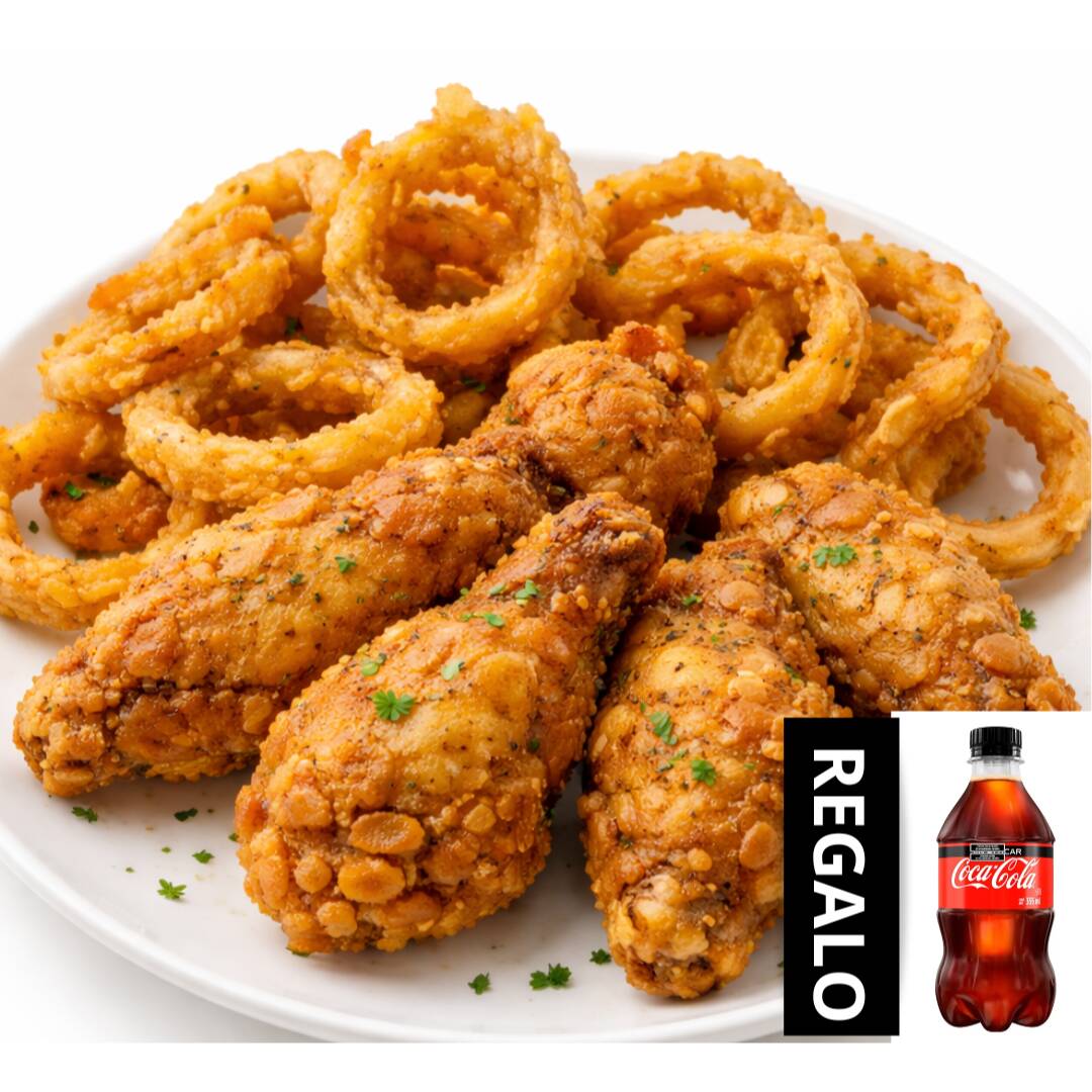 Pollo frito con cebolla frita