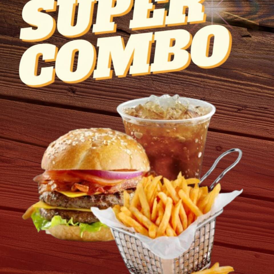 2 Hamburguesas dobles + Papas + 2 Te helados