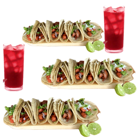 18 Tacos de Pastor + 2 Aguas Frescas de 500ml