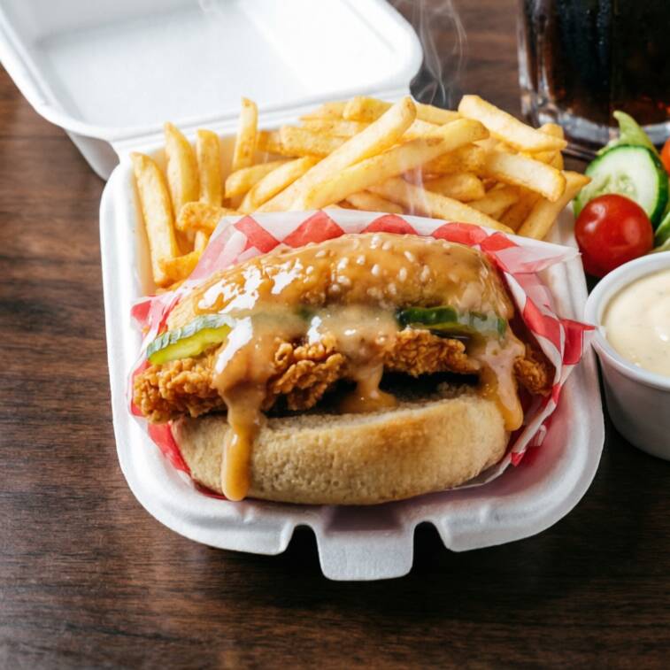 Hamburguesa de Pollo con Papas