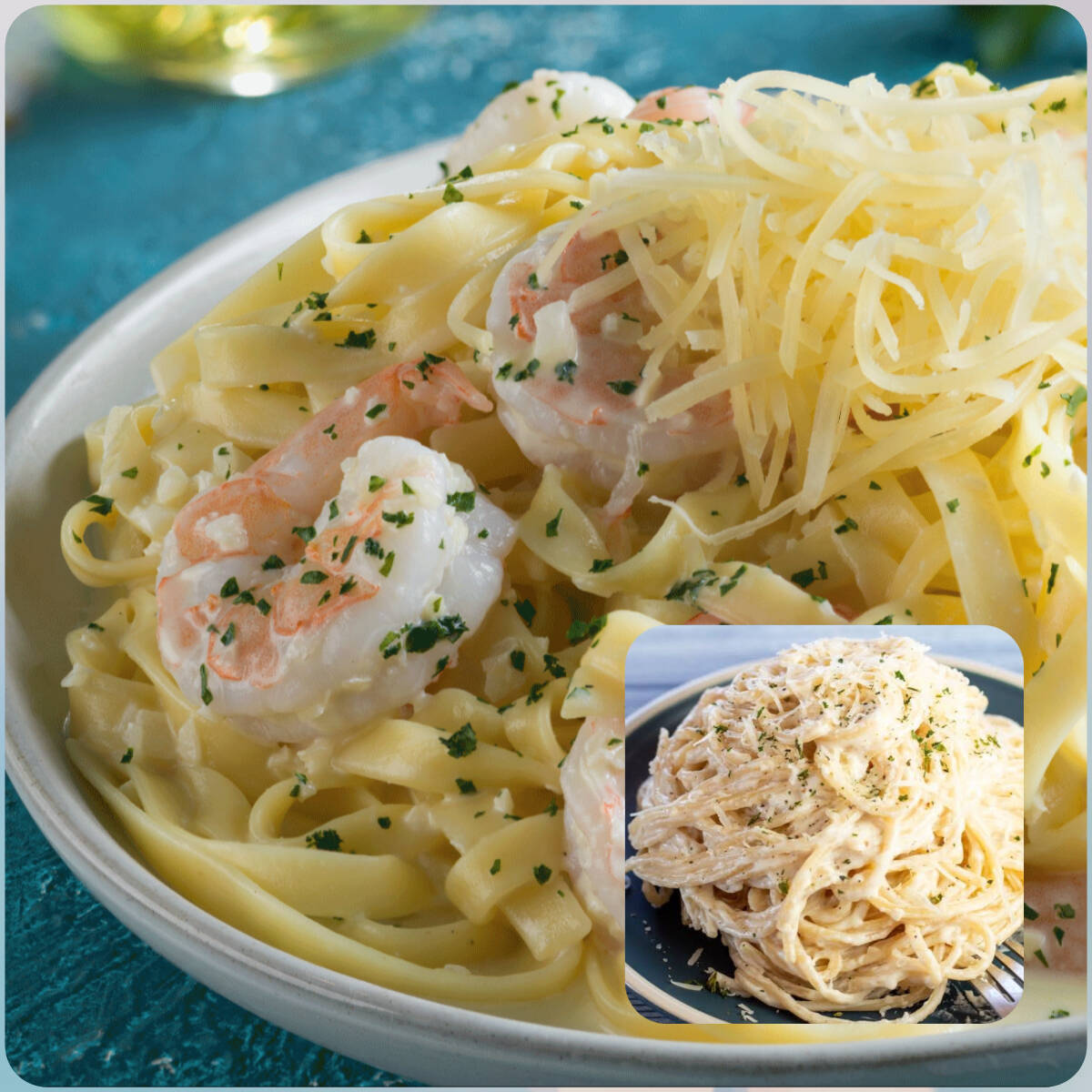 PASTA DE CAMARONES & PASTA 3 QUESOS