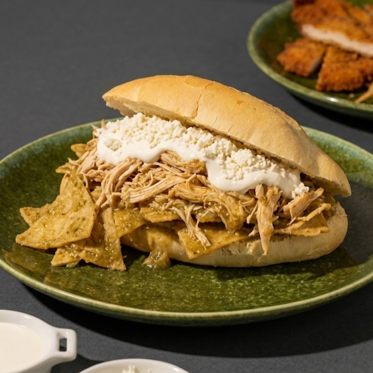 Torta de Chilaquiles Verdes con Pollo Deshebrado