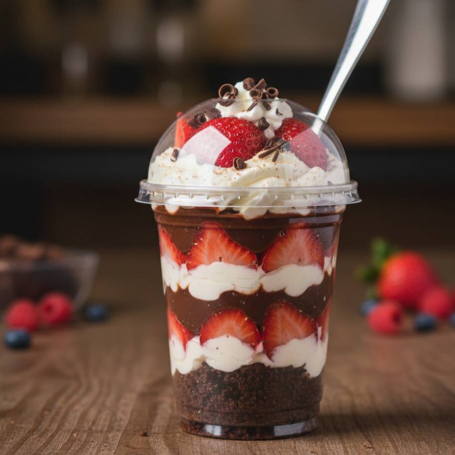 O Copo da Felicidade de Morango é uma das versões mais populares por sua crocância característica, focada na combinação do chocolate ao leite com o famoso wafer da Nestlé.