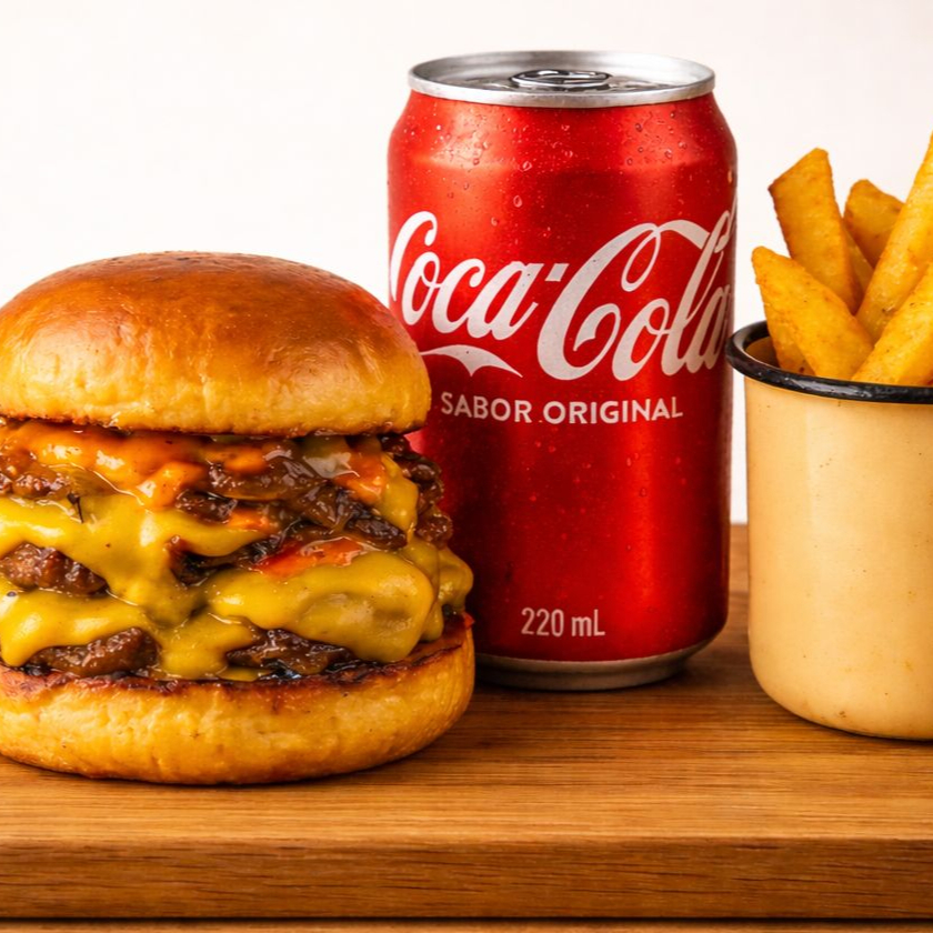 Acompanha porção de batata Pequena e Refri sabores 220 Ml