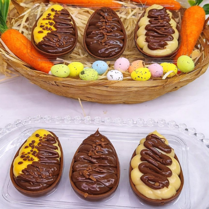 Kit degustação com 3 ovinhos de 50g cada: Maracujá e brigadeiro , brigadeiro tradicional e ninho com nutella.