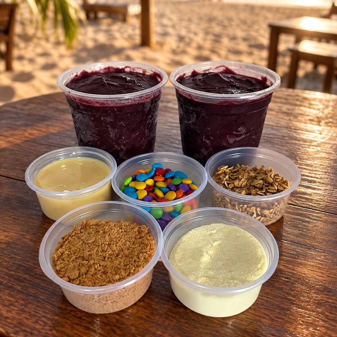2 Açaí 500ml + 6 acompanhamentos separados em potes